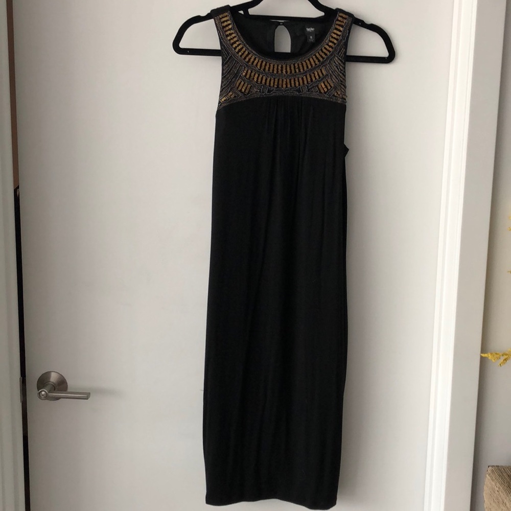 Black tank jersey dress with embellished neckline